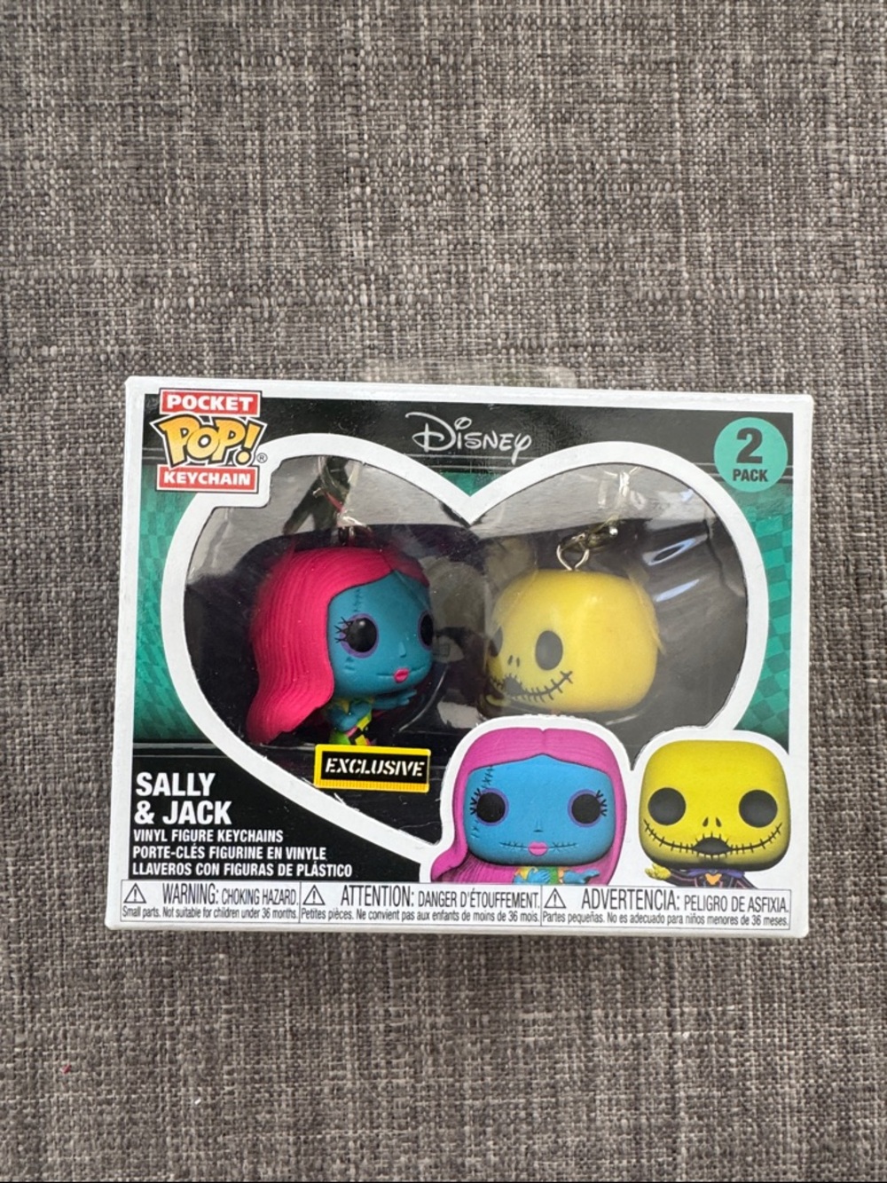 Pocket Funko Pop Keychain Jack and Sally Nightmare Before Christmas neon